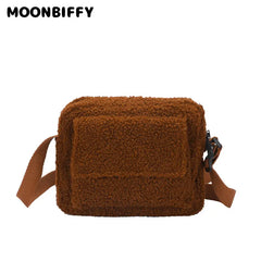 Winter Fluffy Fur Women's Crossbody Bag Small Lambs Wool Plush Fabric Shoulder