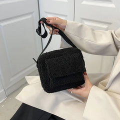 Winter Fluffy Fur Women's Crossbody Bag Small Lambs Wool Plush Fabric Shoulder