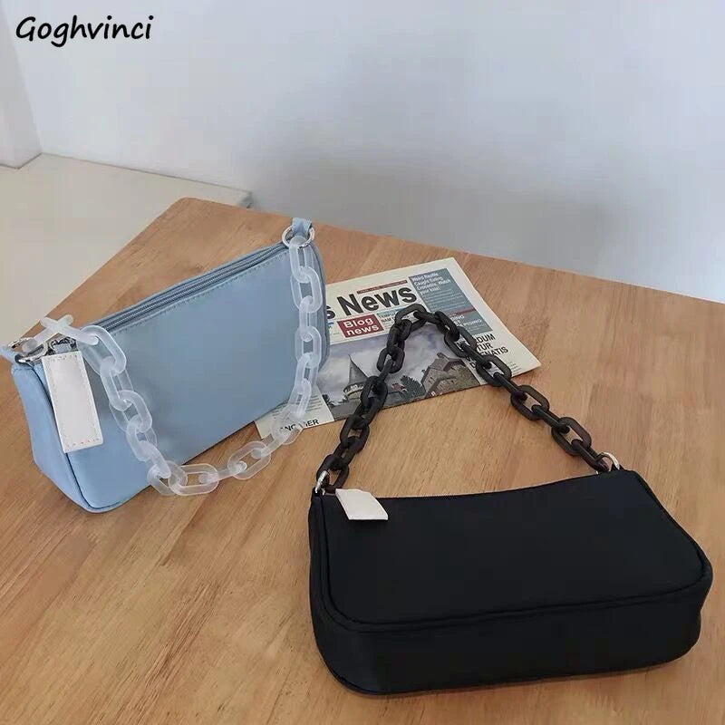 Solid Chain Shoulder Bag Zipper Female Handbag