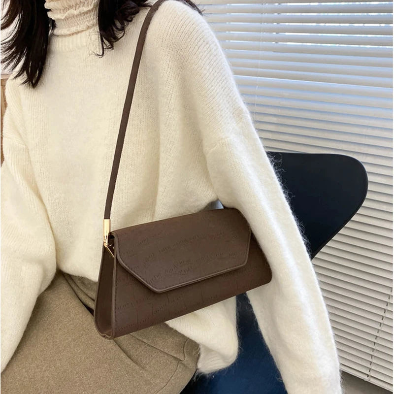 Vintage French Shoulder Bag Matte PU Office Ladies Handle-pouch