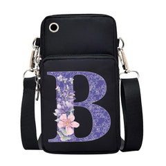Purple Flower Print CrossBody Bag Waterproof Phone Shoulder Bag