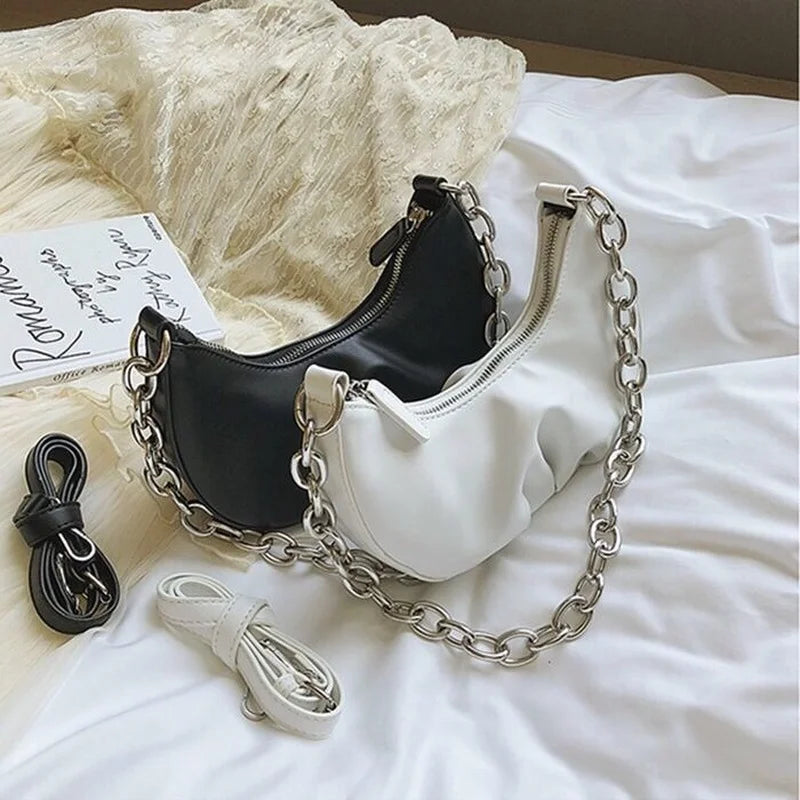 Shoulder Bags Women Underarm Zipper Pleated PopularHandbags Vintage Ladies