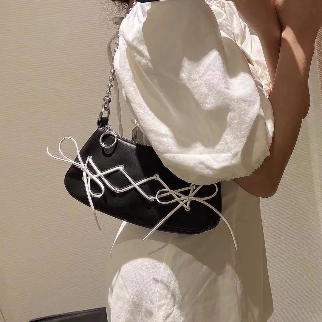 Shoulder Bags Women Bow PU Chain Mini Bag Zipper Shopping