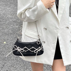 Shoulder Bags Women Bow PU Chain Mini Bag Zipper Shopping