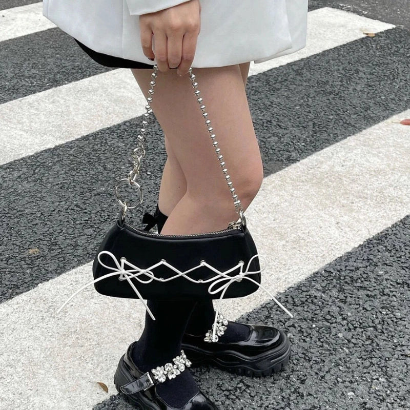 Shoulder Bags Women Bow PU Chain Mini Bag Zipper Shopping