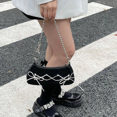 Shoulder Bags Women Bow PU Chain Mini Bag Zipper Shopping