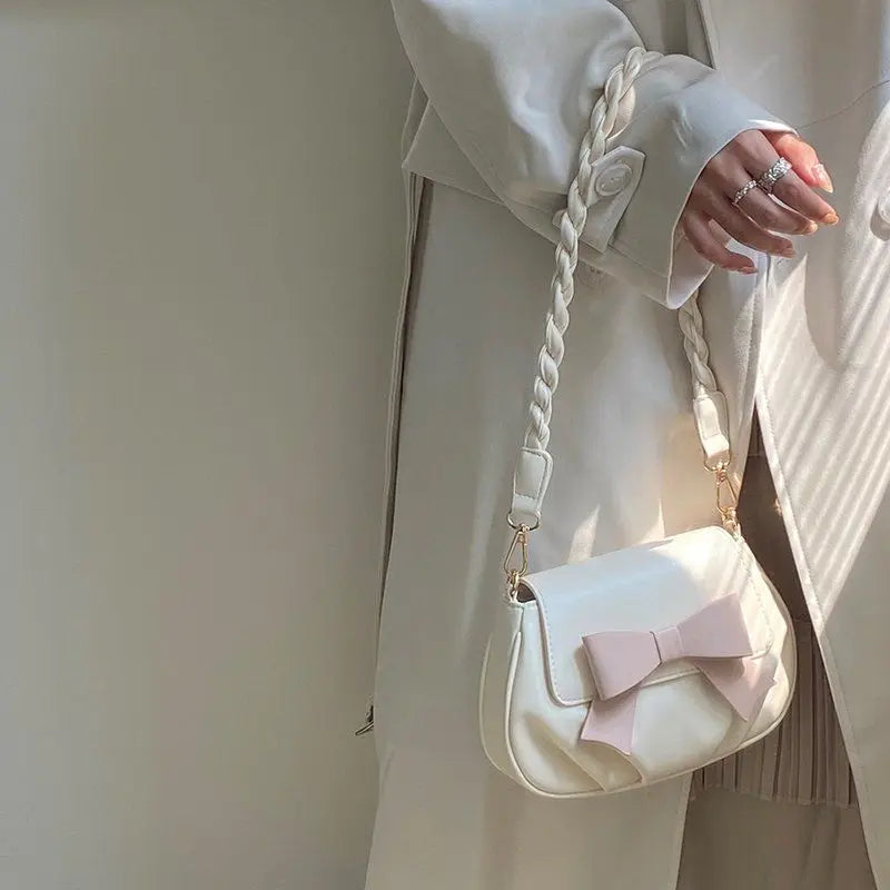 Women Shoulder Bag Bow Sweet Handbag Crossbody Little PU Leather Bag