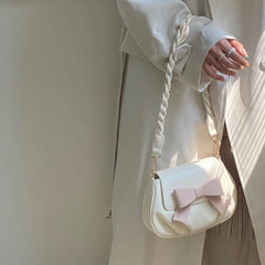 Women Shoulder Bag Bow Sweet Handbag Crossbody Little PU Leather Bag
