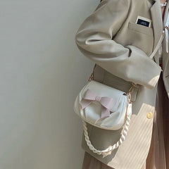Women Shoulder Bag Bow Sweet Handbag Crossbody Little PU Leather Bag