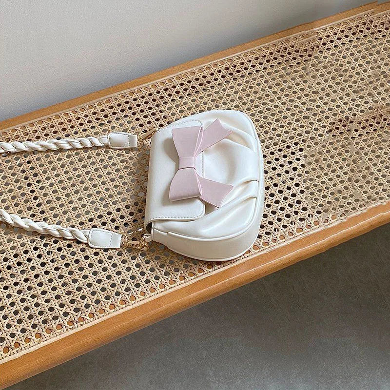 Women Shoulder Bag Bow Sweet Handbag Crossbody Little PU Leather Bag