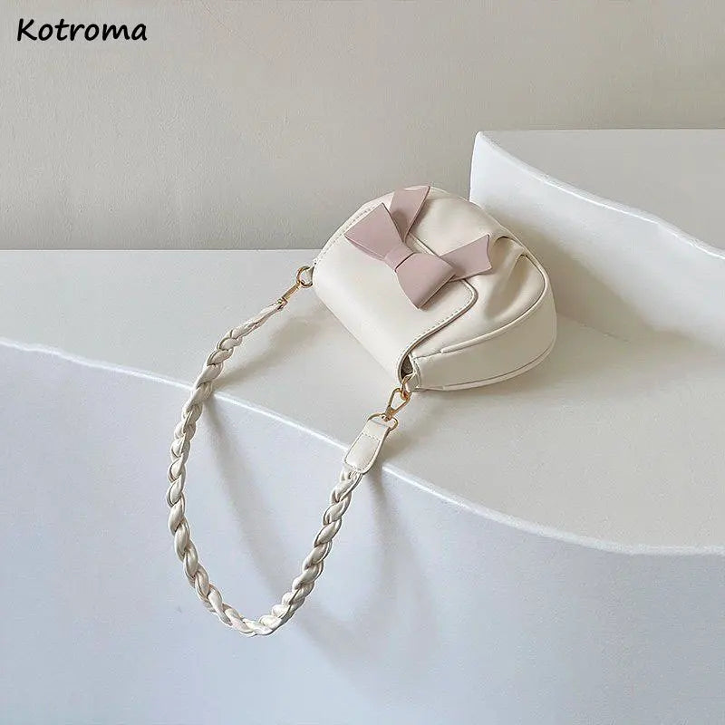 Sweet Bow Shoulder Bag Women Crossbody Soft PU Leather Handbag