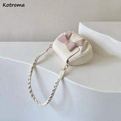 Sweet Bow Shoulder Bag Women Crossbody Soft PU Leather Handbag