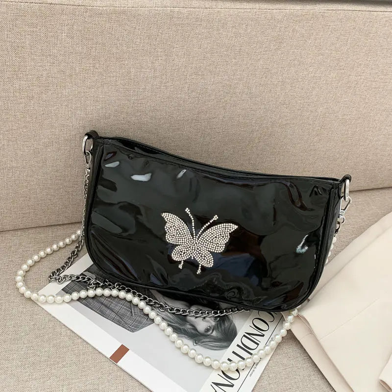 Shoulder Bags Women Butterfly Diamonds Crossbody Chains Zipper Teens