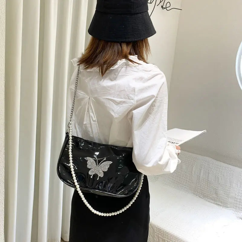 Shoulder Bags Women Butterfly Diamonds Crossbody Chains Zipper Teens