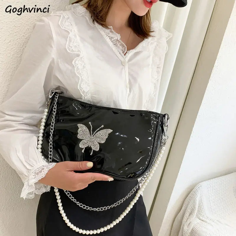 Shoulder Bags Women Butterfly Diamonds Crossbody Chains Zipper Teens
