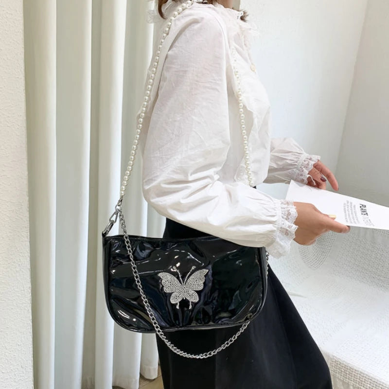 Shoulder Bags Women Butterfly Diamonds Crossbody Chains Zipper Teens