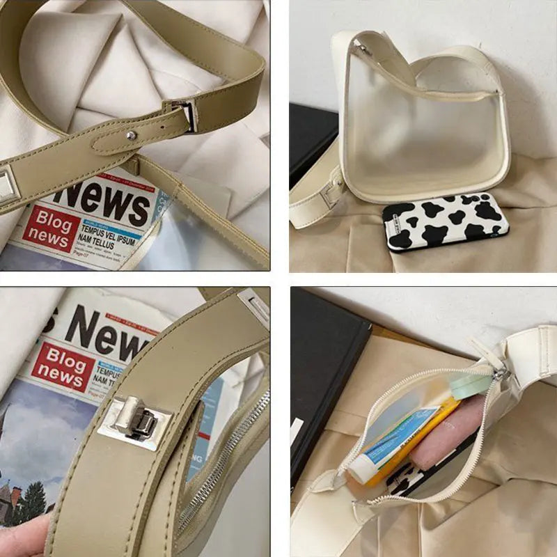 Women PVC Flap Shoulder Bag Transparent Zipper All-match Cross-body Handbag