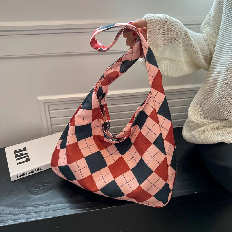 Canvas Shoulder Bag Women Tie Cross-body Shopping Handbag