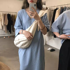 Canvas Shoulder Bag Women Cross-body Handbag Solid Color Large Capacity