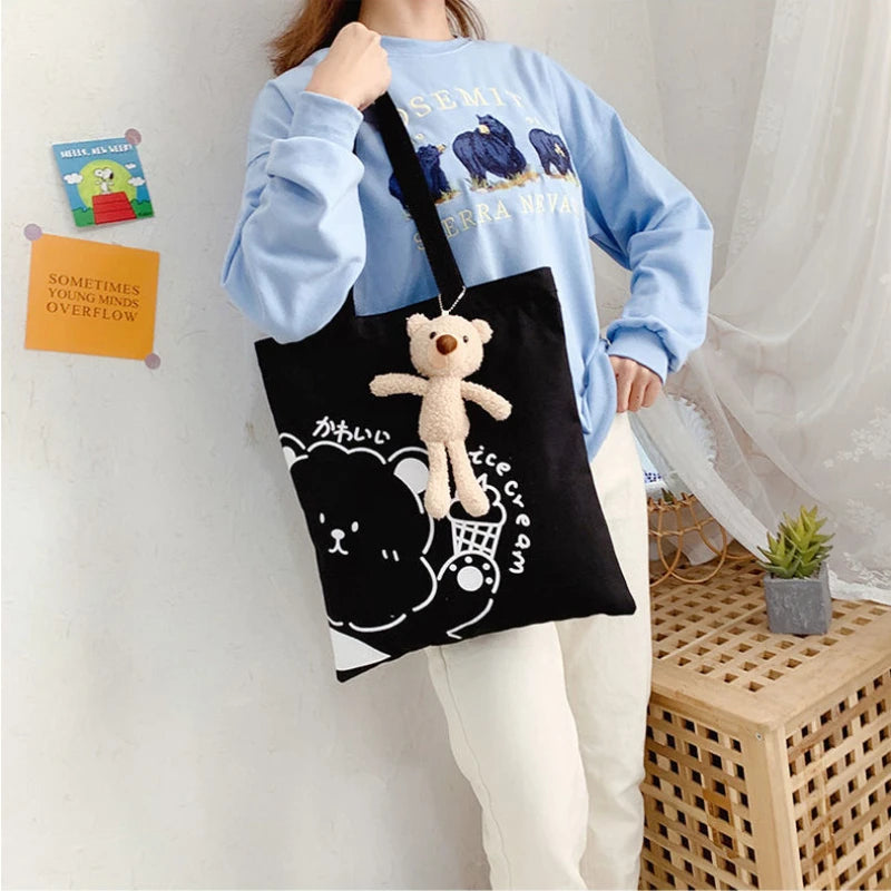 Canvas Shoulder Bag Cartoon Sweet Lovely Daily Preppy Students Shopping