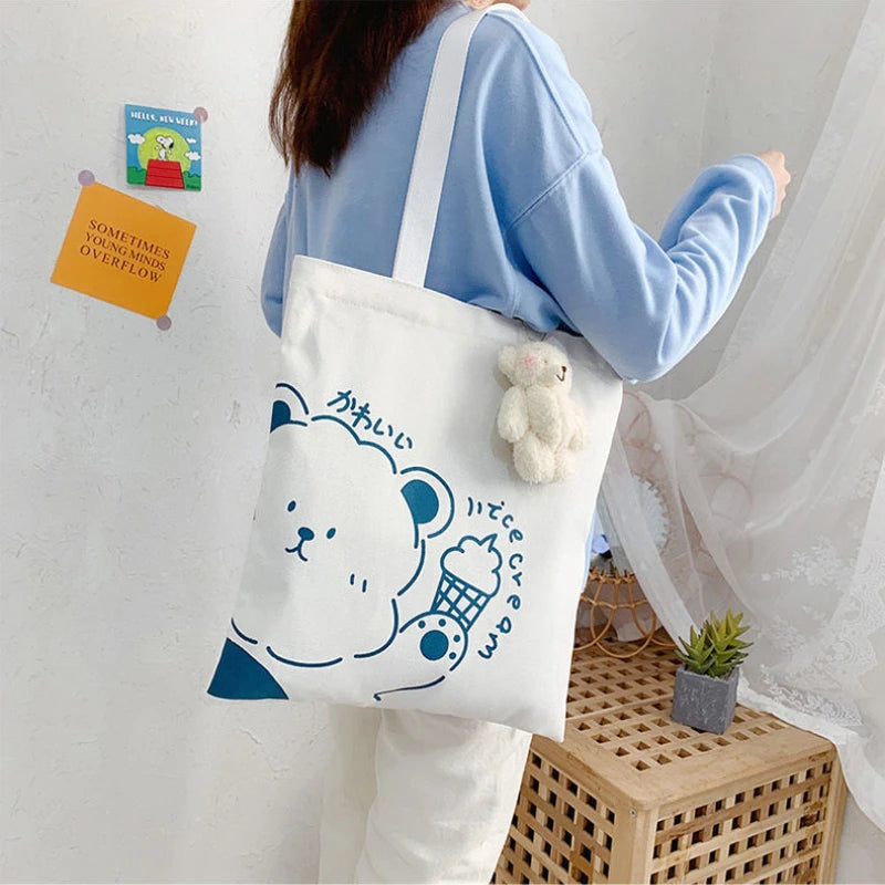Canvas Shoulder Bag Cartoon Sweet Lovely Daily Preppy Students Shopping