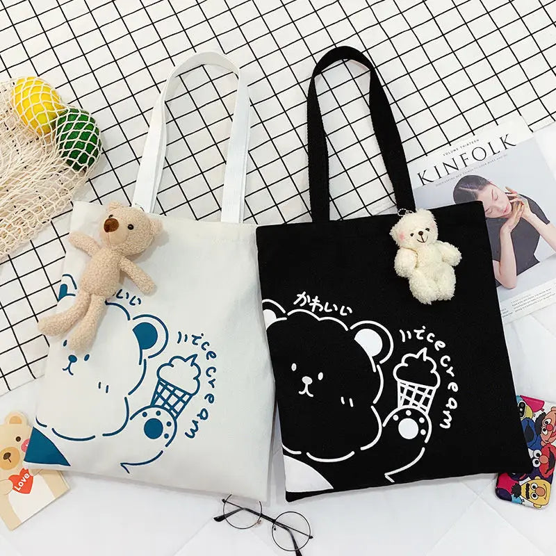 Canvas Shoulder Bag Cartoon Sweet Lovely Daily Preppy Students Shopping