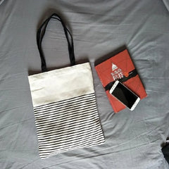 Canvas Striped Shoulder Bag Large Capacity Casual Handbag Zipper Ulzzang