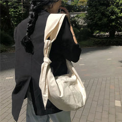 Canvas Tie Cross-body Shoulder Bag Women Solid Large Capacity Underarm Bag