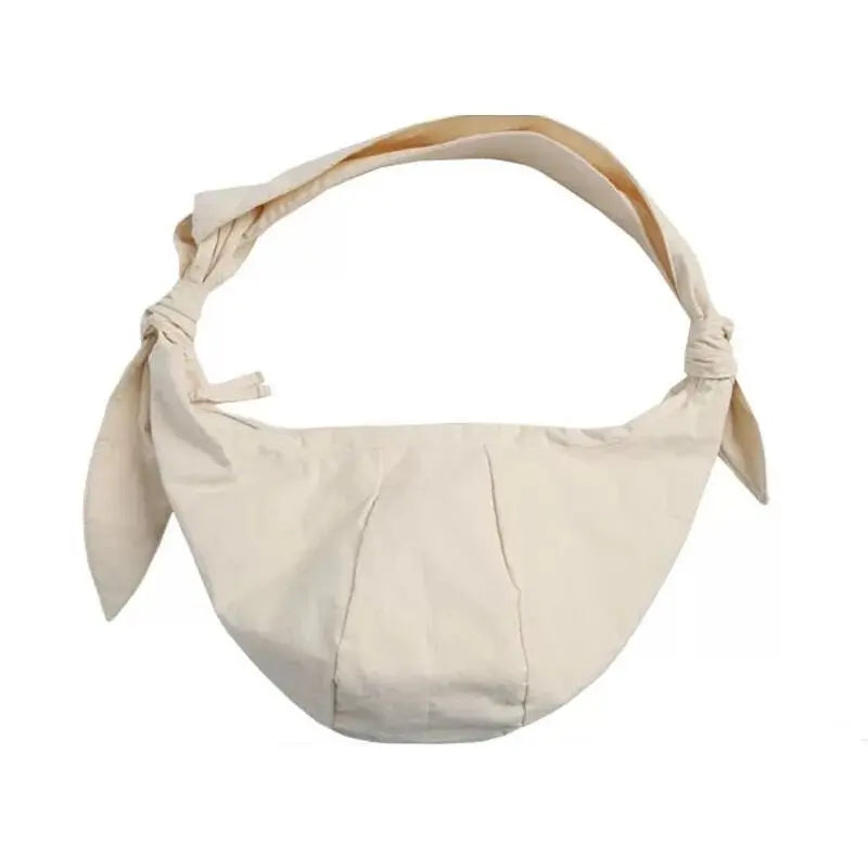 Canvas Tie Cross-body Shoulder Bag Women Solid Large Capacity Underarm Bag