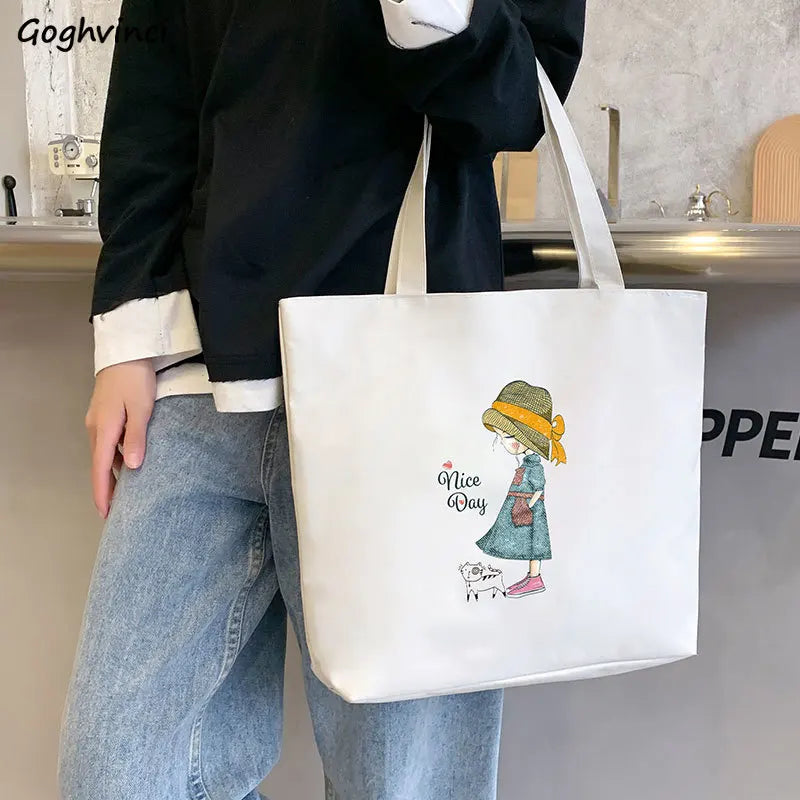 Women Cartoon Printed Shoulder Bags Large Capacity Totes