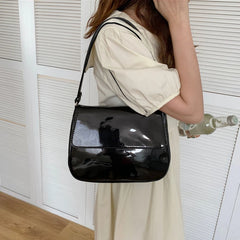 Bright PU Leather Shoulder Bag Women Casual All-match High Streetwear