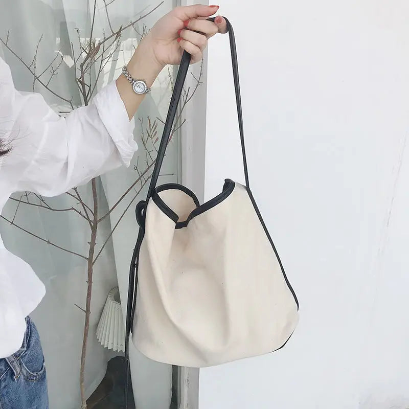 Canvas Shoulder Bag Women Large Capacity Tote Shopping Travel Bucket Handbag