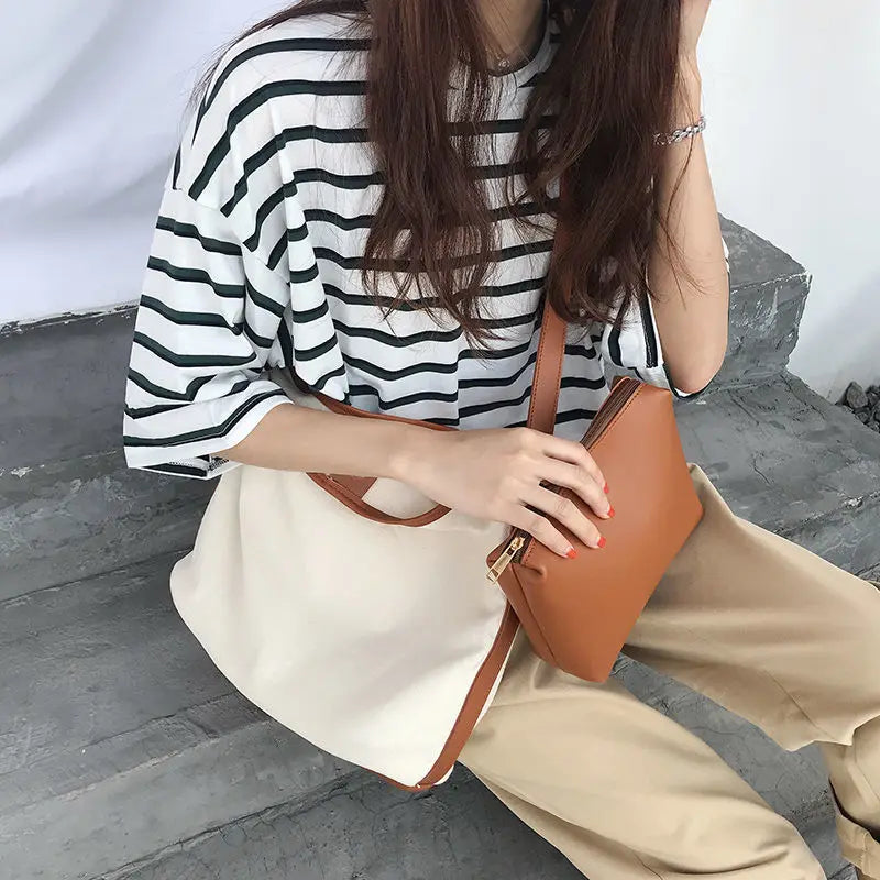 Canvas Shoulder Bag Women Large Capacity Tote Shopping Travel Bucket Handbag