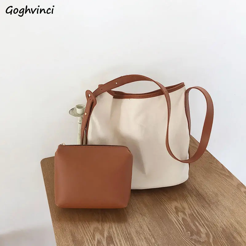 Canvas Shoulder Bag Women Large Capacity Tote Shopping Travel Bucket Handbag