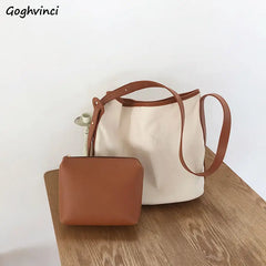 Canvas Shoulder Bag Women Large Capacity Tote Shopping Travel Bucket Handbag