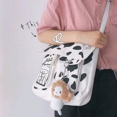 Cow-printing Shoulder Bag Women Canvas Tote Harajuku Cross-body Satchel