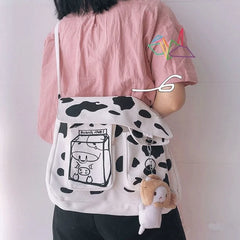 Cow-printing Shoulder Bag Women Canvas Tote Harajuku Cross-body Satchel
