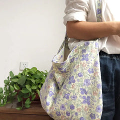 Floral Shoulder Bag Women Cross-body Totes Double Layer Cotton Pouch