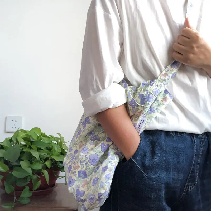 Floral Shoulder Bag Women Cross-body Totes Double Layer Cotton Pouch
