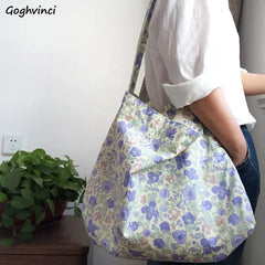 Floral Shoulder Bag Women Cross-body Totes Double Layer Cotton Pouch