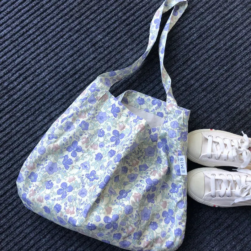 Floral Shoulder Bag Women Cross-body Totes Double Layer Cotton Pouch