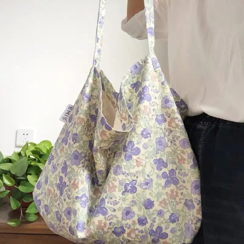 Floral Cotton Large Capacity Tote Bag Female Crossbody Shoulder Bags