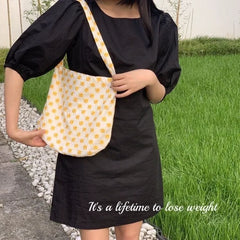 Women Daisy Embroidery Floral Cotton Pouch Handbags