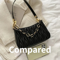 Women Chains Pleated Handbag High Street Zipper Underarm Bag Female Tote