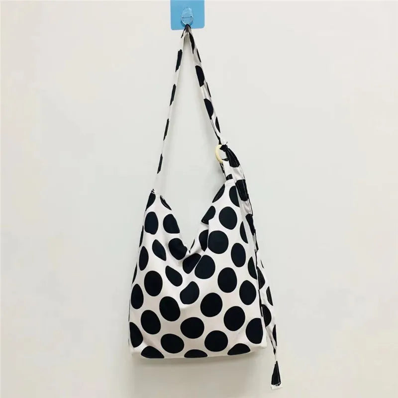 Women Dots Canvas Cross-body Tote Zipper Sweet All-match Large Capacity Bag