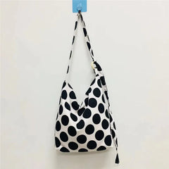 Women Dots Canvas Cross-body Tote Zipper Sweet All-match Large Capacity Bag