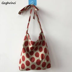 Women Dots Canvas Cross-body Tote Zipper Sweet All-match Large Capacity Bag