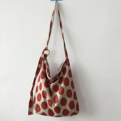 Women Dots Canvas Cross-body Tote Zipper Sweet All-match Large Capacity Bag