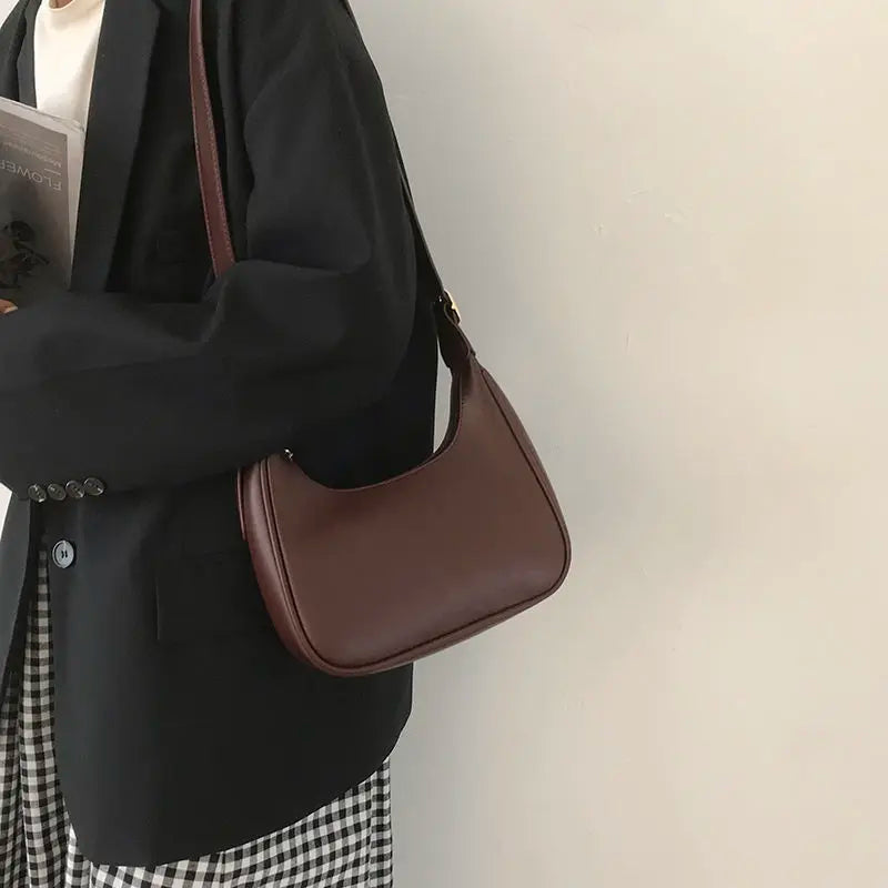 Women PU Leather Half Moon Underarm Bag Retro Handbag