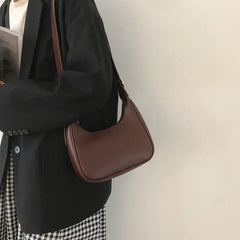 Women PU Leather Half Moon Underarm Bag Retro Handbag
